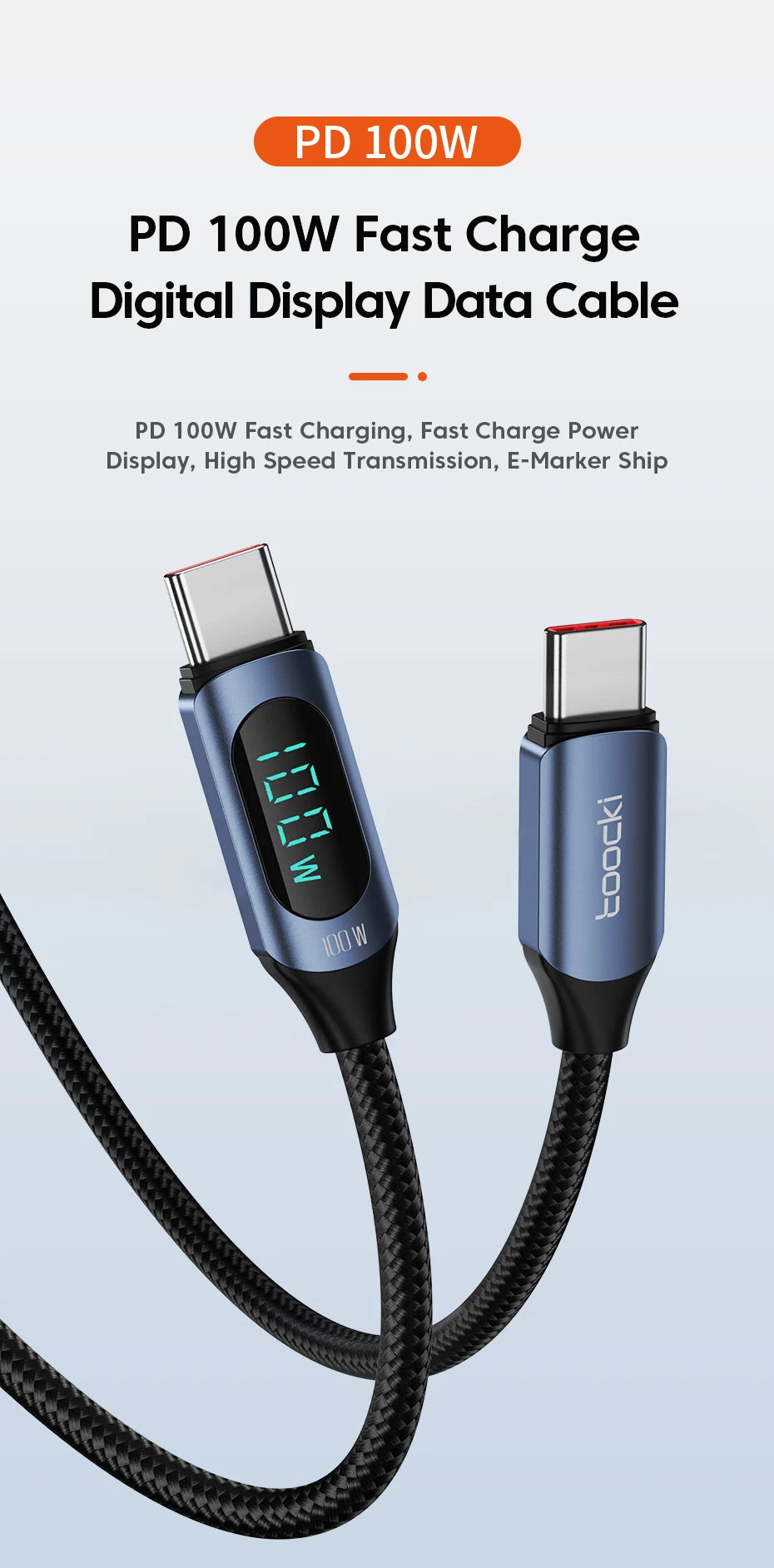 Toocki Type C to Type C Cable 100W PD Fast Charging Charger USB C to USB C Display Cable For Xiaomi POCO F3 Realme Macbook iPad - Smarsty