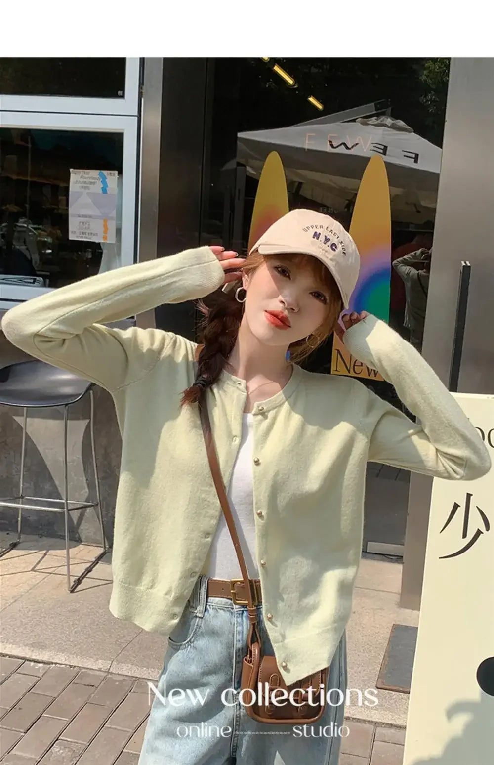Solid Color Knitted for Women Cardigan Korean Single Breasted Long Sleeve Jumper Woman Round Neck All Match Cardigans Outwear - Smarsty