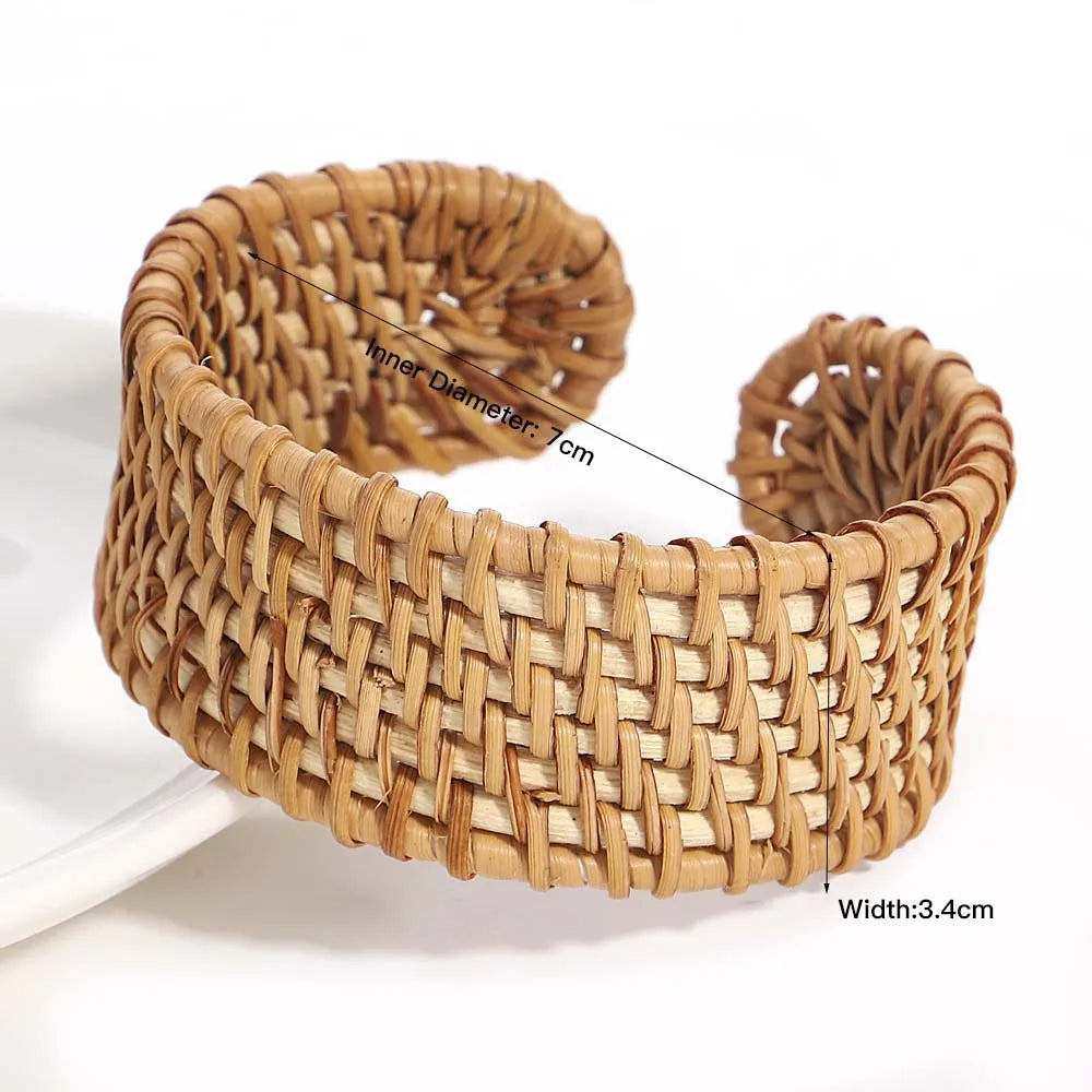Boho Bamboo Rattan Weave Bracelet for Women - Smarsty