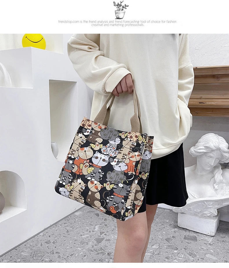Chic Cat Pattern Top Handle Bag For Women Everyday Use - Smarsty