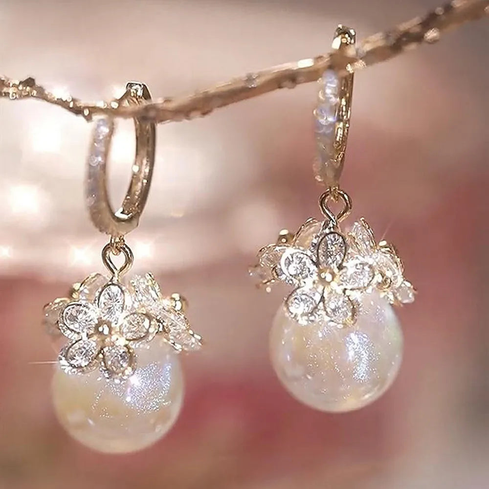 Pearl Long Earrings With Rhinestones For Wedding Fashion - Smarsty