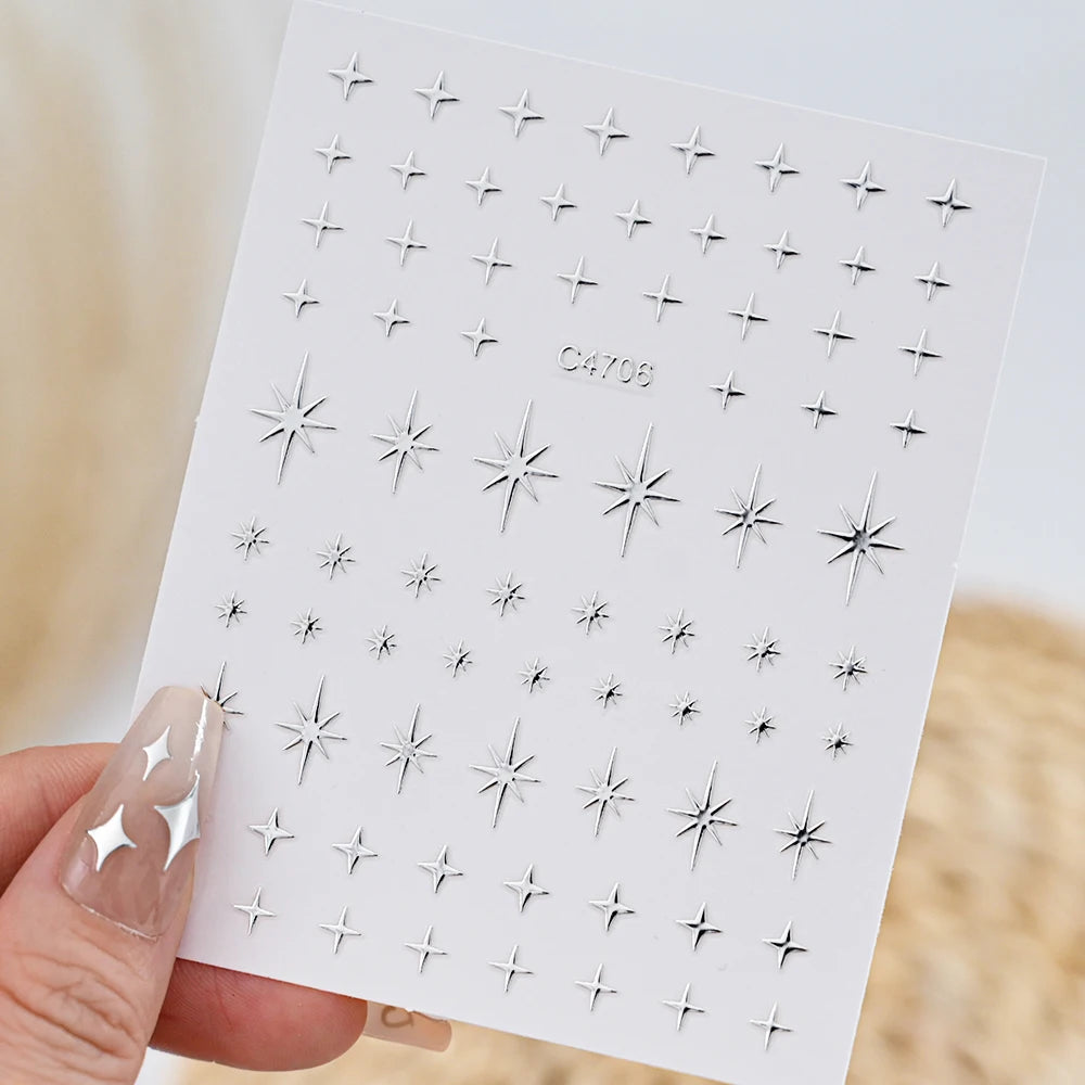 Metallic 3D Star Nail Art Stickers Set - Smarsty