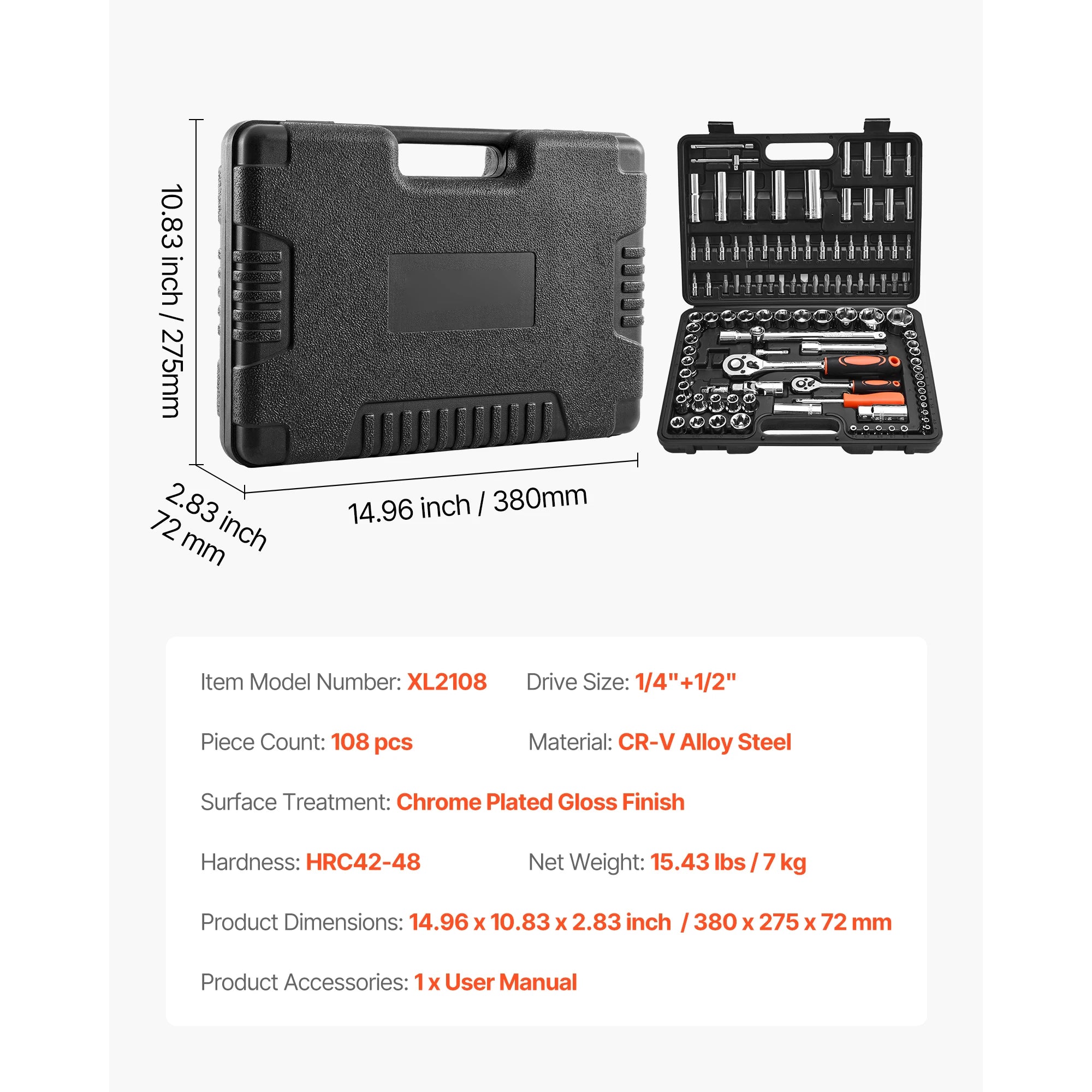SucceBuy Socket Set 86 Pieces 3/8 1/4 1/2in Drive Socket and Ratchet Set SAE Metric Mechanic Tool Kit with Ratchet Wrench