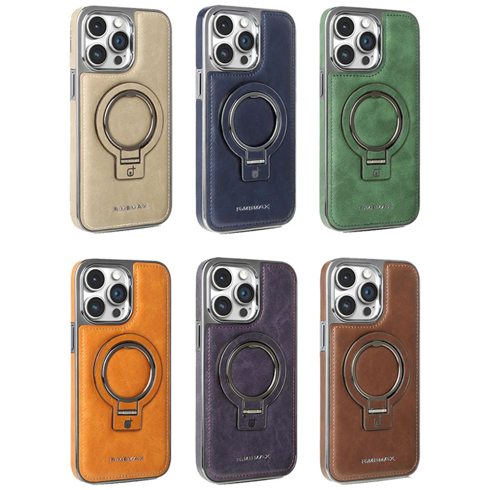 Luxury PU Leather Magnetic Stand Phone Case For iPhone 17 16 15 14 13 12 Pro Max for Magsafe Wireless Charging Shockproof Cover