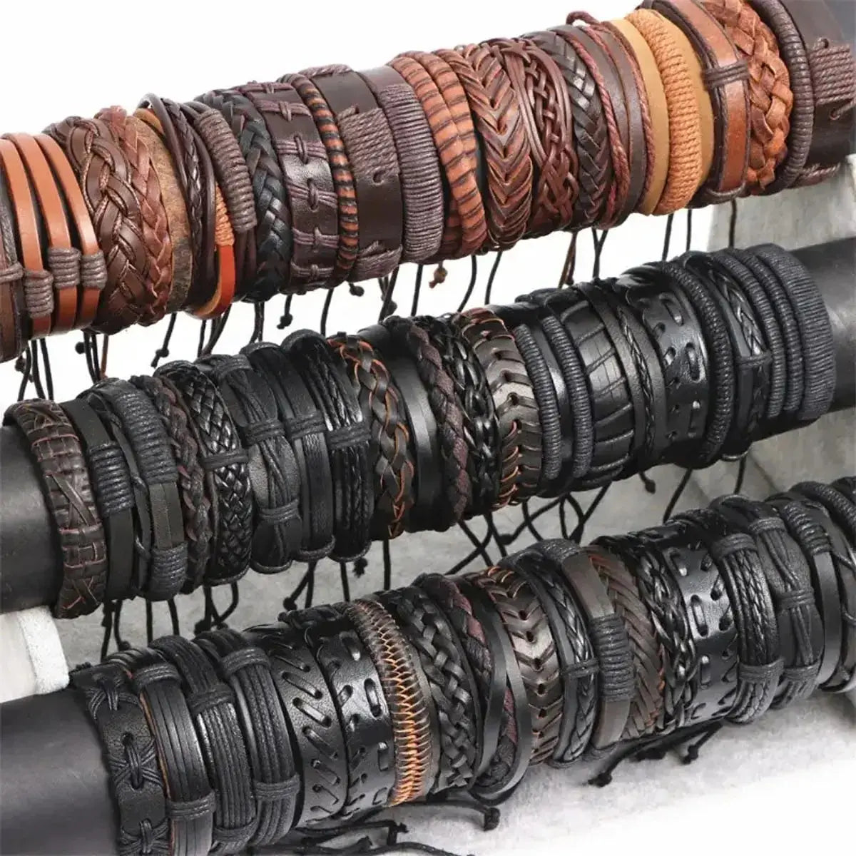 10PCS Unisex Leather Rope Bracelets Vintage Style Gift - Smarsty
