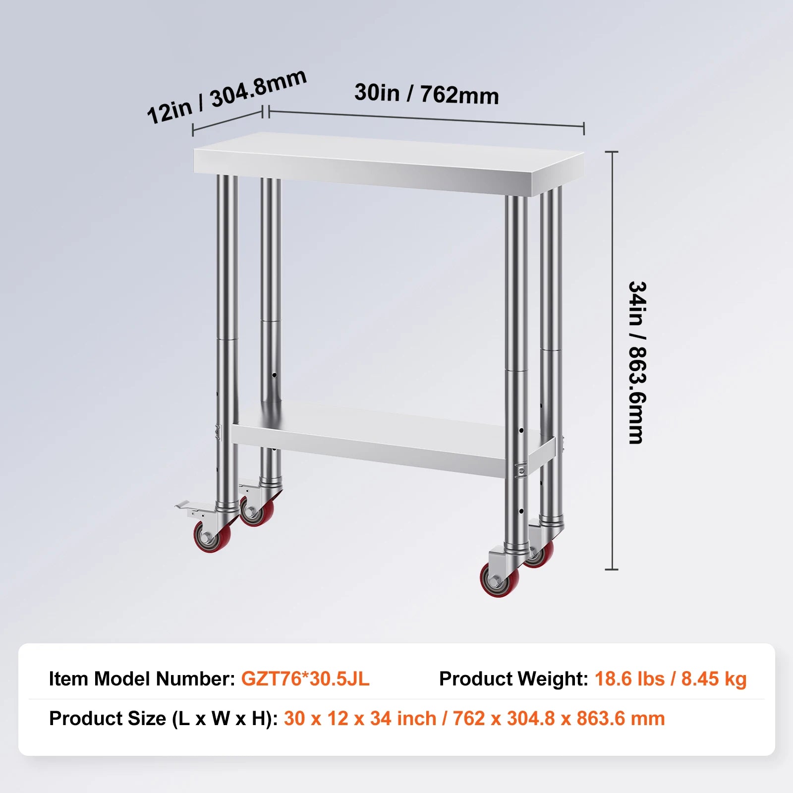 SucceBuy Stainless Steel Kitchen Worktable shelves Commercial Work Bench Table with Caster Wheels for Home Restaurant Storage