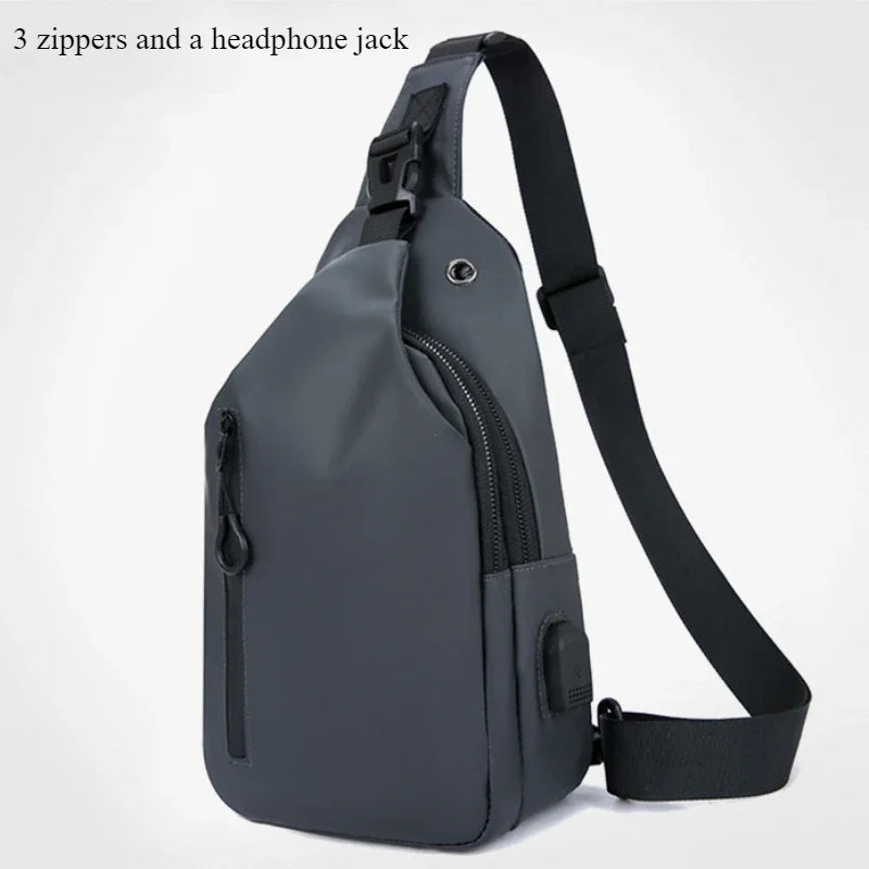 Mens Nylon Chest Bag With USB Charging Compact Crossbody - Smarsty