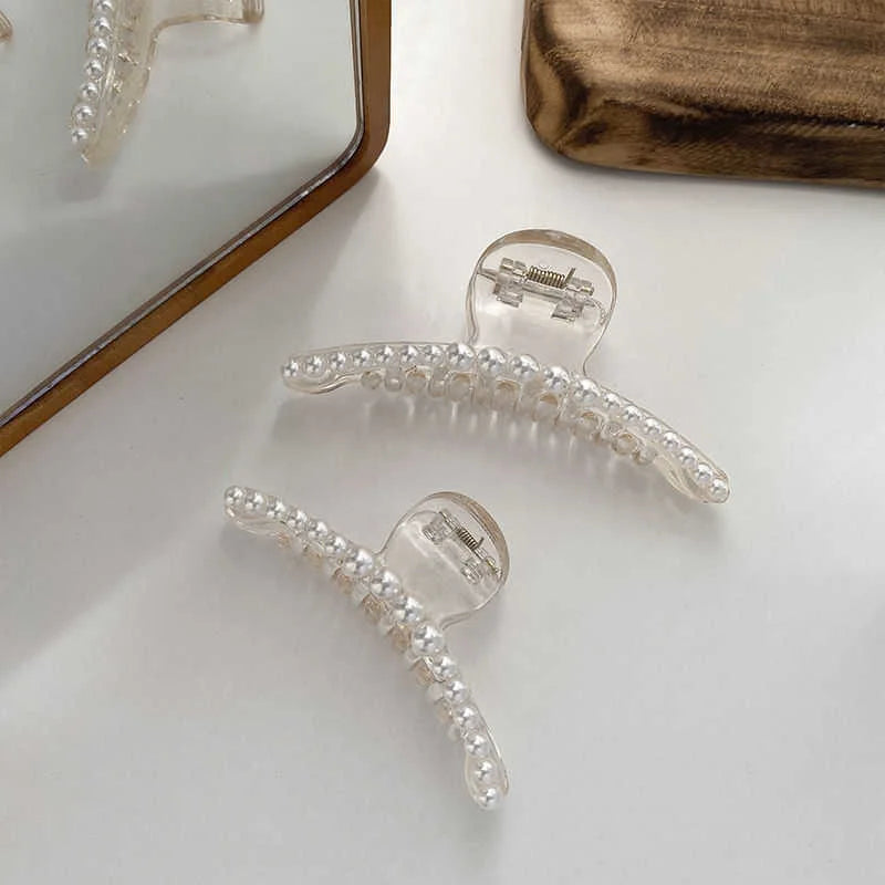 Large Pearl Hair Claw Clip Acrylic Fashion Barrette Stylish - Smarsty