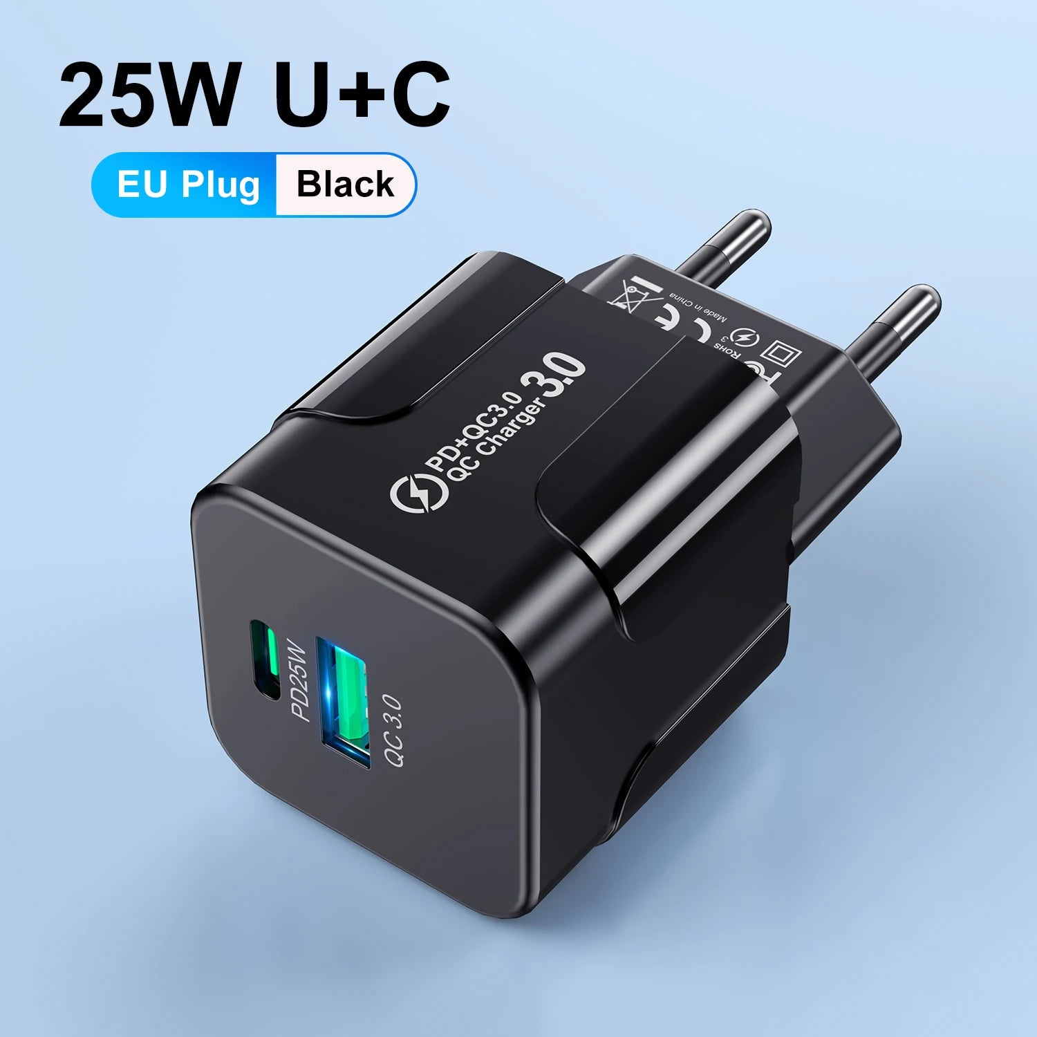 Compact Dual Port USB C Fast Charger 25W Travel Adapter - Smarsty