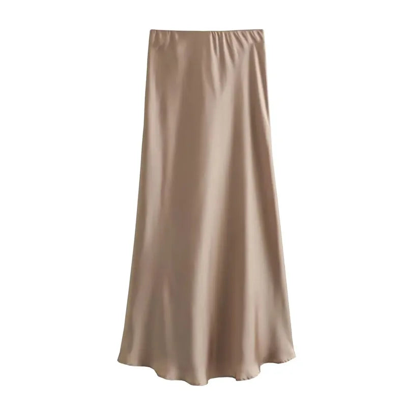 MUJER Woman 2025 Satin Skirt Women High Waist Long Skirts For Women Summer Black Midi Skirt Woman Office Elegant Women's Skirts - Smarsty