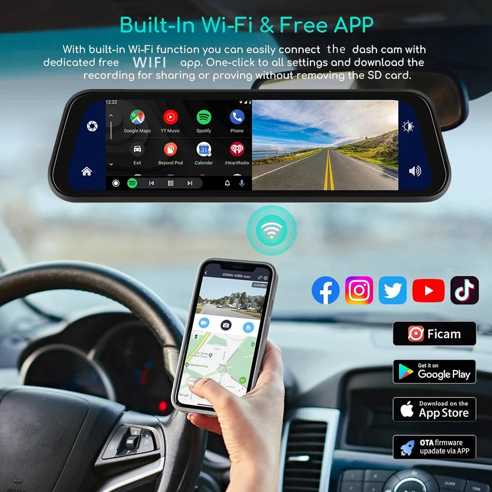 4K Dash Cam With Rearview Mirror Display and GPS WiFi - Smarsty