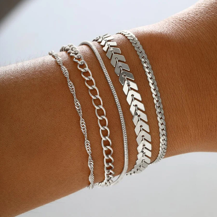 15 Piece Silver Chain Bead Bracelets for Women - Smarsty