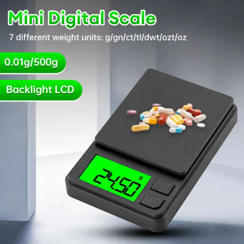 Precision Pocket Scale 1000g X 0.1g - Digital Gram, Food, Jewelry, Ounces/Grains Scale with Backlit LCD - Mini Scale for Travel - Smarsty
