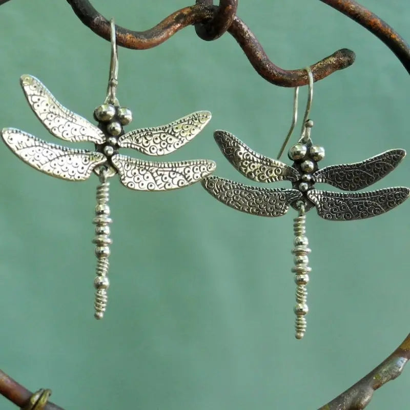 Vintage Dragonfly Dangle Earrings for Women in Silver Color - Smarsty