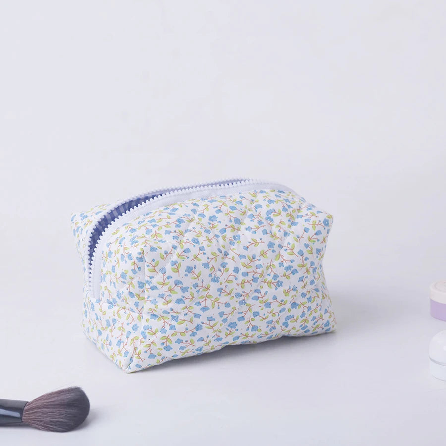 Floral Puffy Quilted Makeup Bag Travel Cosmetic Organizer - Smarsty