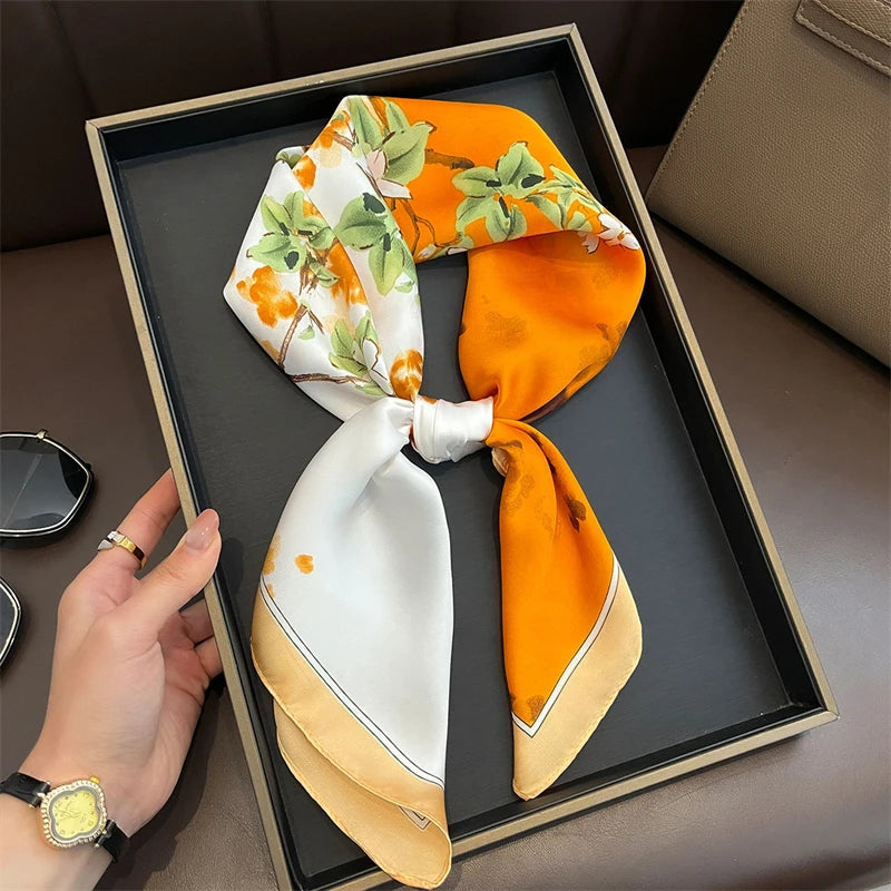 Bohemian Silk Square Scarf for Women Luxury Floral Print - Smarsty