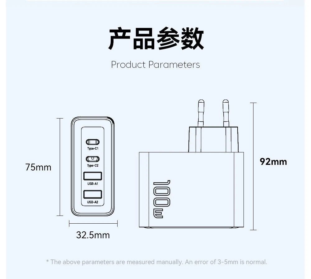 100W GaN USB3 C PD Charger For MacBook USKorea Plug - Smarsty