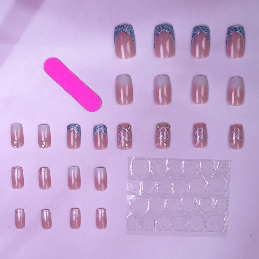 Medium Pink Glitter Press On Nails Set for Parties - Smarsty