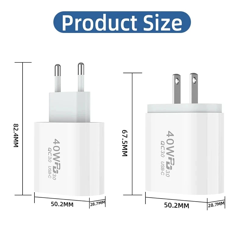 40W USB C Charger Quick Charge EU US Plug PD USB-C Type C Fast USB QC 3.0 Charger for iPhone 14 Xiaomi Samsung Macbook - Smarsty