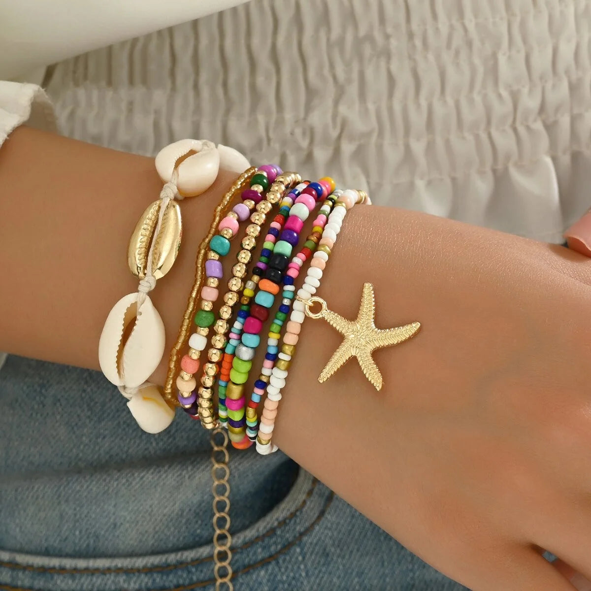 Summer Women's Bohemian Shell Bracelet Set with Starfish - Smarsty
