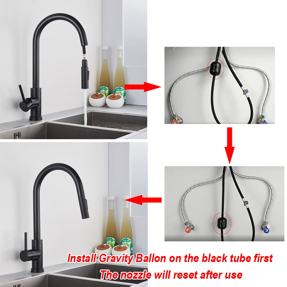 Black Kitchen Faucet with Pull Out Spray Versatile Hot and Cold Water - Smarsty