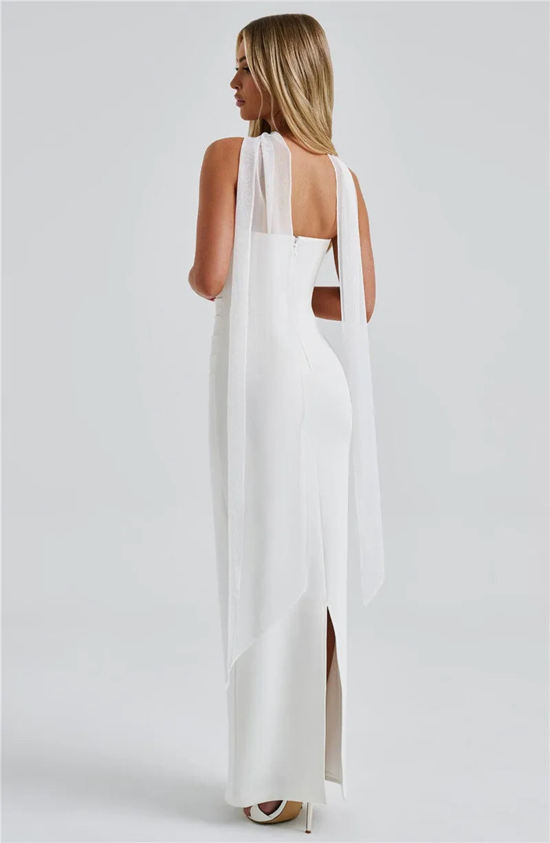 Mozision Scarf Collar Strapless Sexy Maxi Dress For Women Fashion Off-shoulder Backless Bodycon Club Party Long Dress Elegant - Smarsty