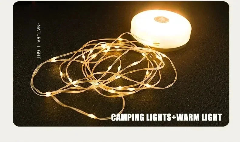 Camping String Lights,33Ft Light with Lanterns (2 in 1 Design),Camping Lights 2000mAh,IPX6 Waterproof,Rechargeable Flashlights by Smarsty