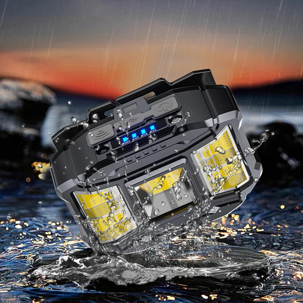 COB LED Outdoor Head Lamp Motion Sensor Strong Light Headlight Power Display Head Mounted Flashlight for Outdoor Night Fishing