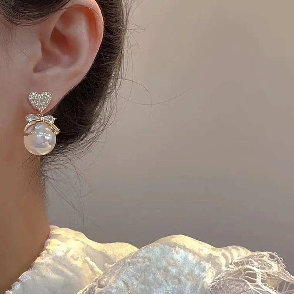 Pearl Long Earrings With Rhinestones For Wedding Fashion - Smarsty
