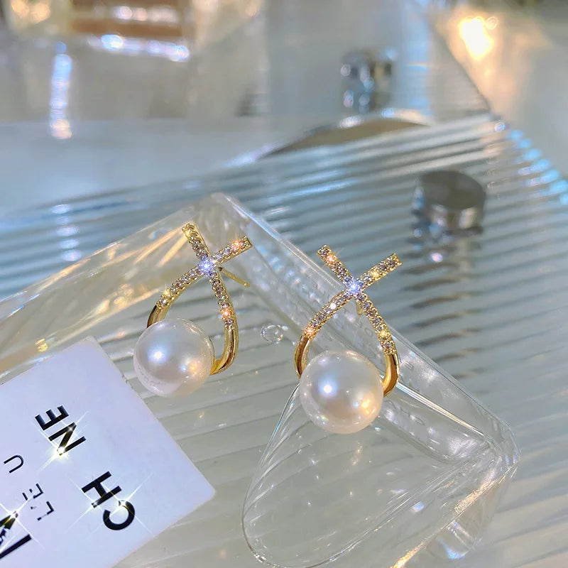 Pearl Long Earrings With Rhinestones For Wedding Fashion - Smarsty