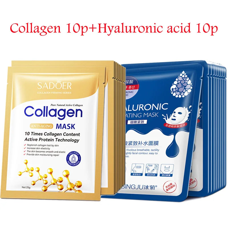 20 Piece Hyaluronic Acid Collagen Face Masks for Hydration - Smarsty