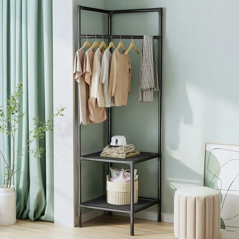 Corner Coat Hat Rack Multifunction Multi-Layer Floor Standing Corner Hanger Detachable Removable Metal Clothing Storage Shelf by Smarsty