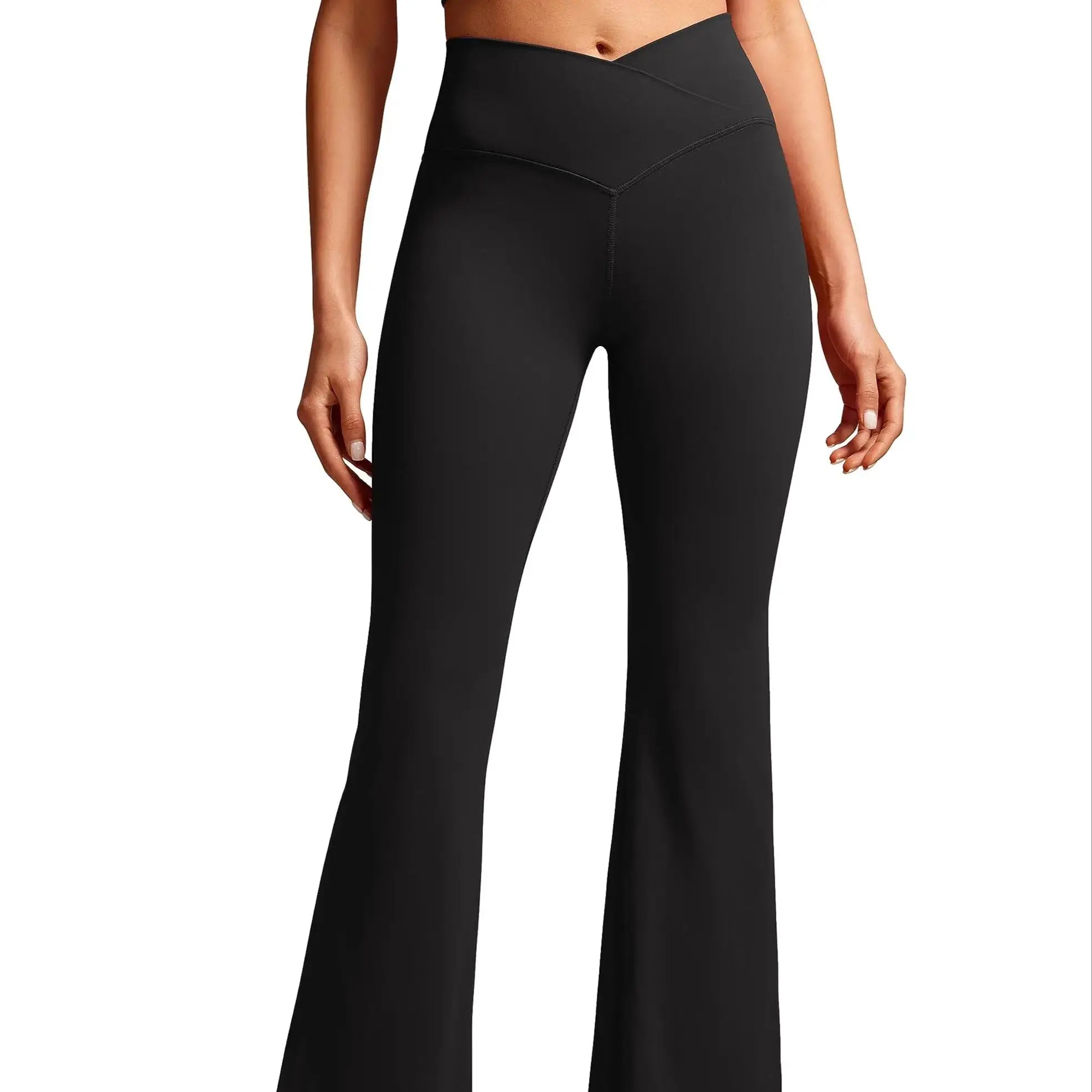 Crossover Flare Leggings for WomenHigh Waist V Cross Bootcut Bell Bottoms Tummy Control Yoga Pants - Smarsty