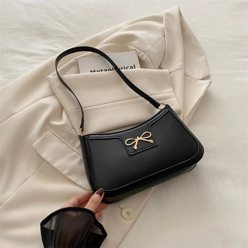 Metal Bow Shoulder Bag For Women With Classic Baguette - Smarsty