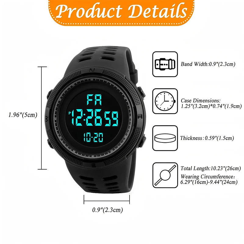 Men's Digital Sports Watch with LED Countdown Feature - Smarsty