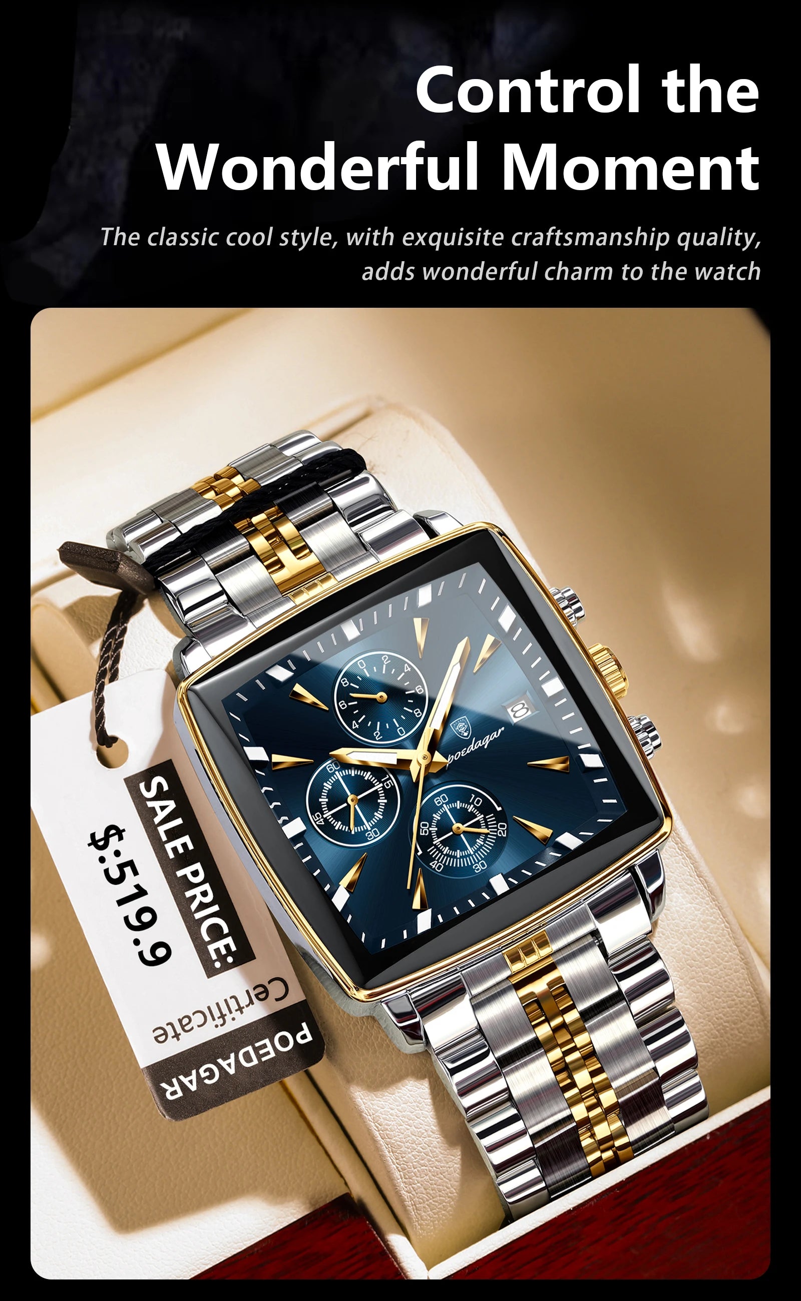 Luminous Waterproof Men's Chronograph Watch with Date - Smarsty