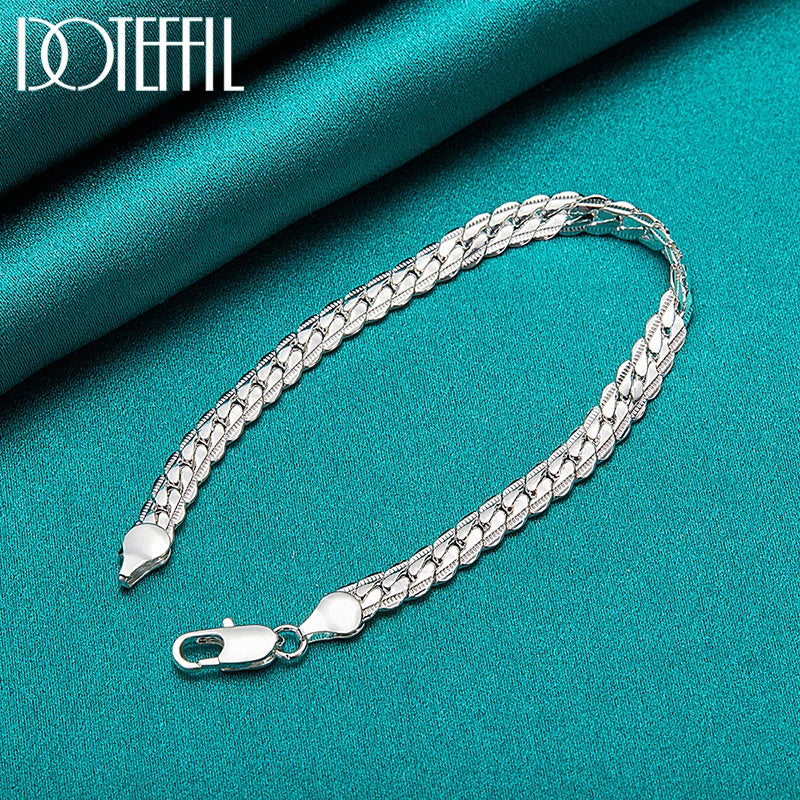 925 Silver Chain Bracelet Unisex Flat Side Lobster Clasp - Smarsty