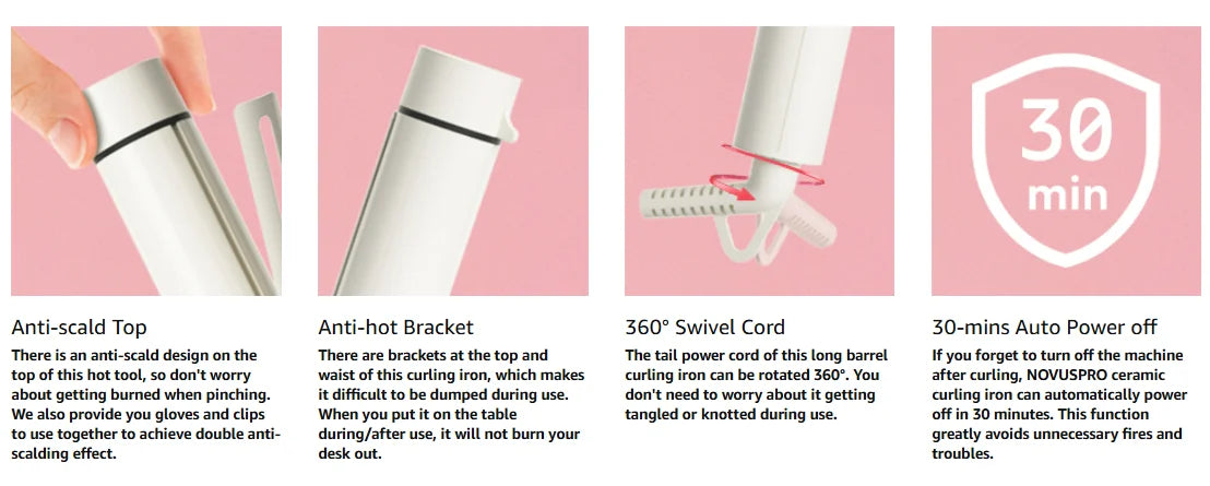 1.5 Inch Extra Large Curling Wand for Long Hair - Ceramic Tourmaline Barrel with 40000000 Negative Ions, 2 Clips - Smarsty