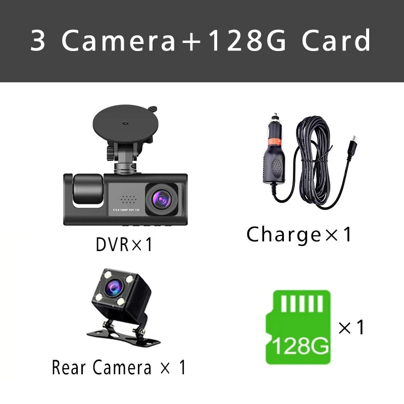 Three Channel Dash Cam 1080P With Three Lenses For Cars - Smarsty