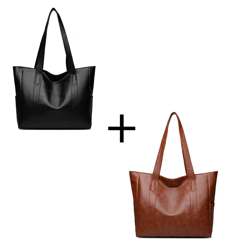 Vintage Large Capacity Tote Bag With Premium Vegan Leather - Smarsty