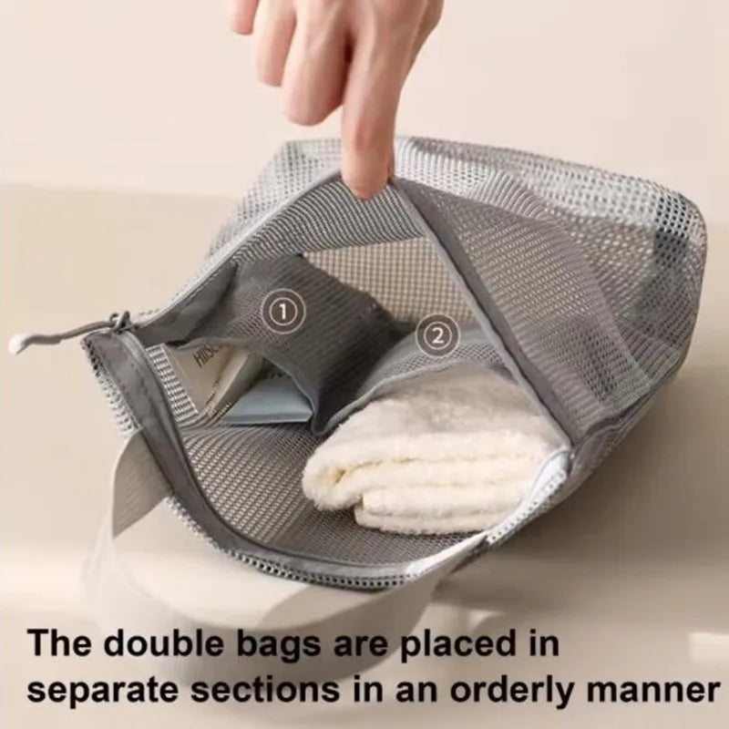 Mesh Makeup Toiletry Storage Bags Handbags Portable Travel Washing Body Shower Tools Organizer Hanging Cosmetic Organizer Pouch - Smarsty