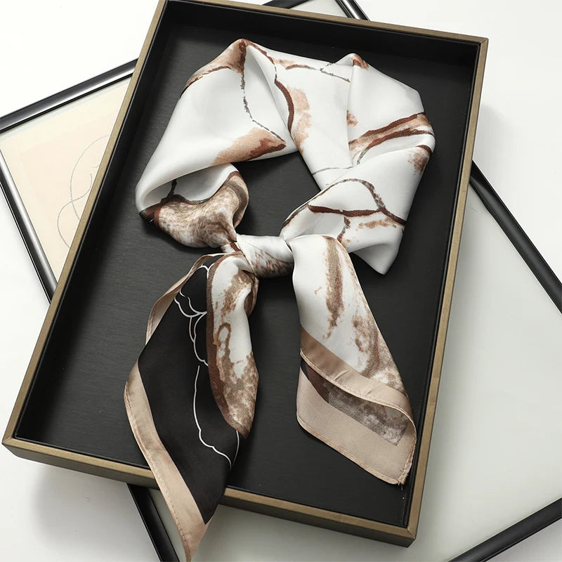 Luxury Silk Skinny Scarf with Cat Print for Women - Smarsty
