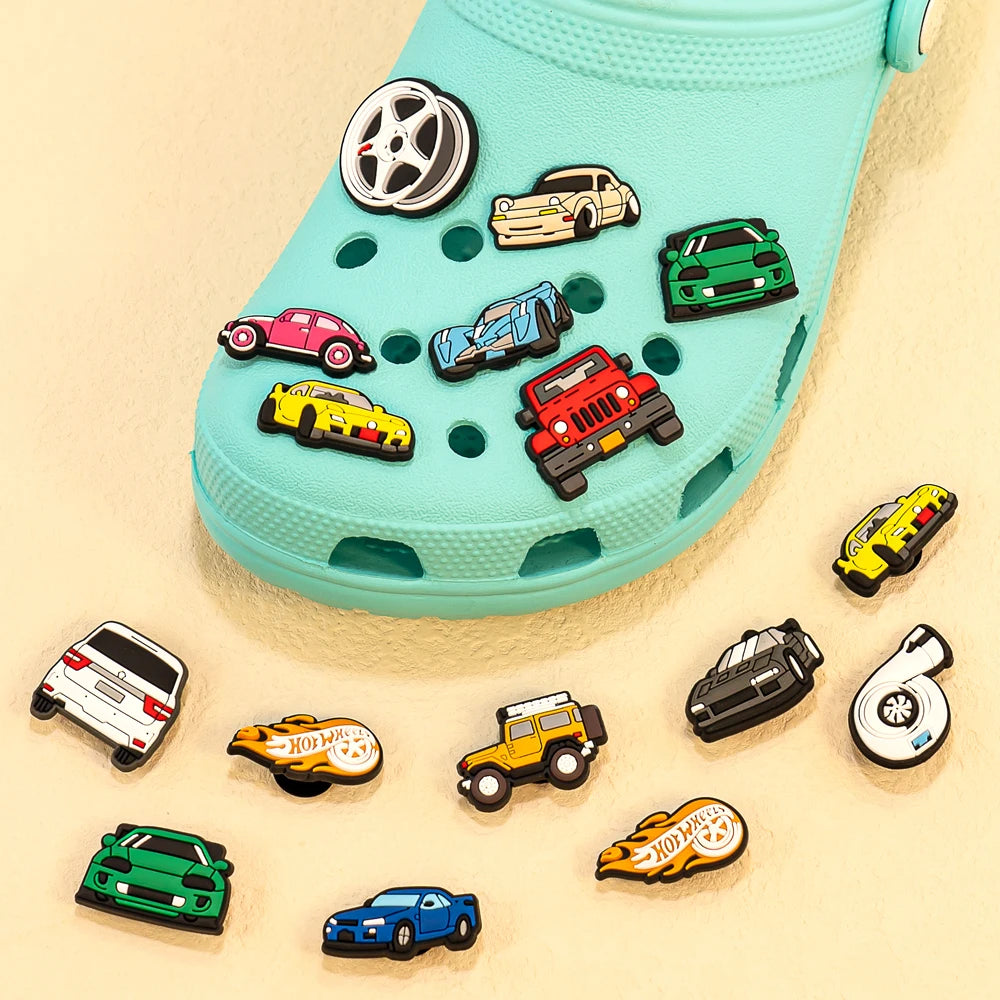 1-20pcs Car Shoe Charms Cool Vehicle Shoe Accessories Cartoon Decorations Pins for Men Boys Kids DIY Clog Buckle Garden Sandal