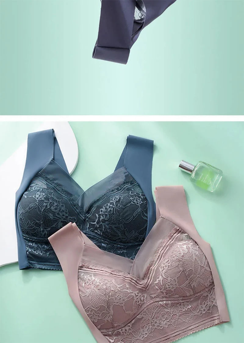L-6L Women Large Bra Push Up Ice Silk Seamless upper Bralette Lace Wireless Summer Bras Plus Size Top Lingerie Underwear 15019 - Smarsty