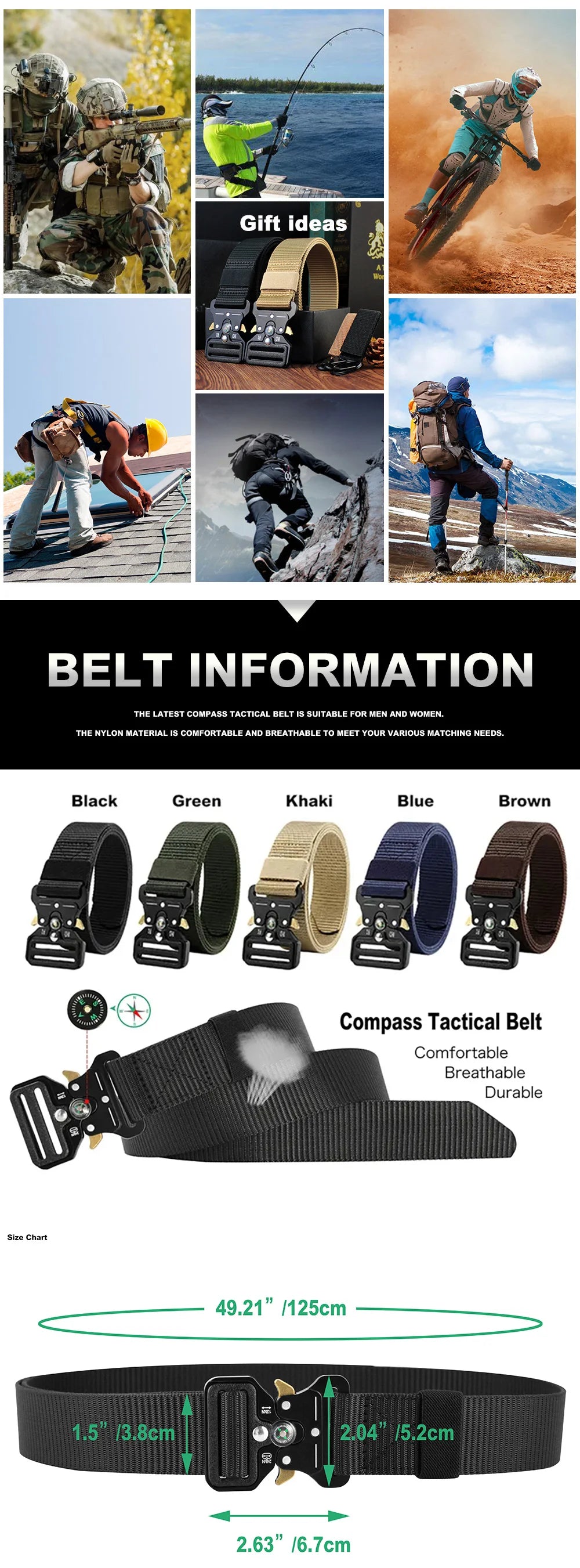 Men's Multi Function Tactical Canvas Belt with Compass - Smarsty