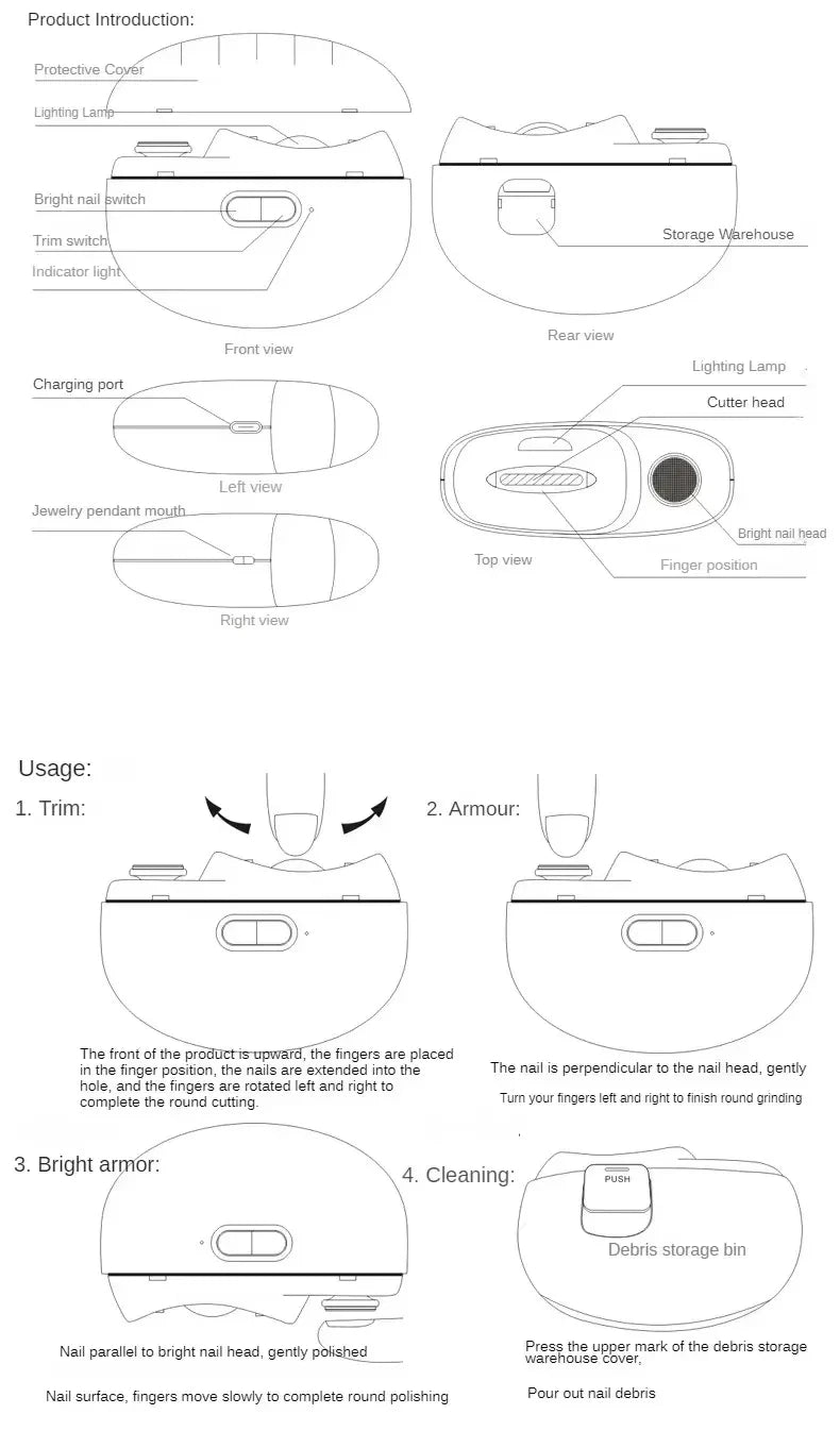 Multifunctional Electric Nail Clipper With Polishing Light - Smarsty
