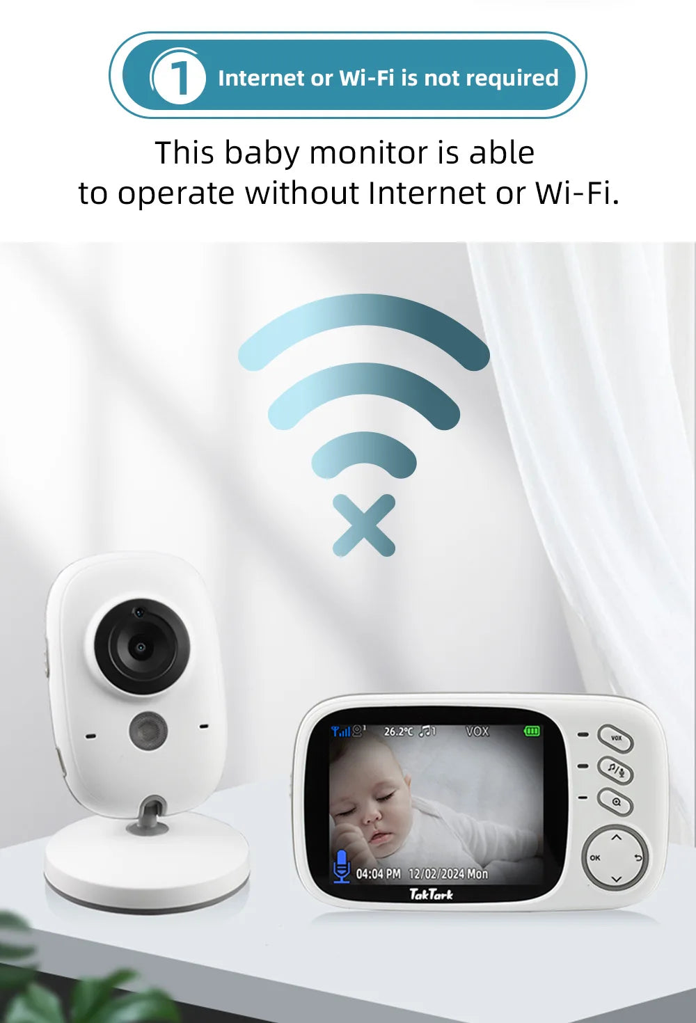 TakTark 3.2 Inch Wireless Video Baby Monitor Auto Night Vision Two-Way Intercom Temperature Monitoring Surveillance Camera Nanny by Smarsty