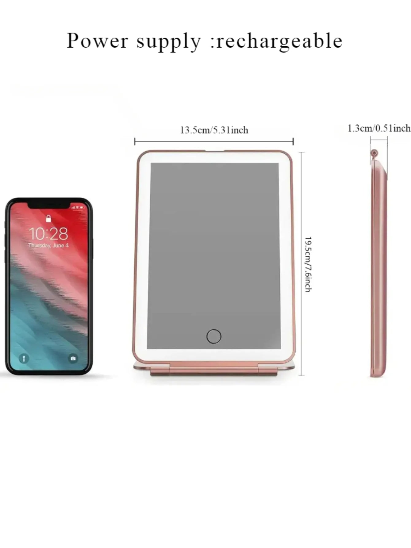 LED Portable Makeup Mirror with Touch Screen and Adjustable Light - Smarsty