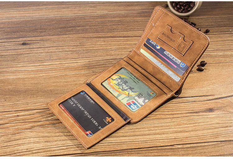 New Men Wallets Credit Card/ID Holder Vintage Brand Male Wallet High Quality PU Leather Photo Holder Foldable Short Men Purse - Smarsty