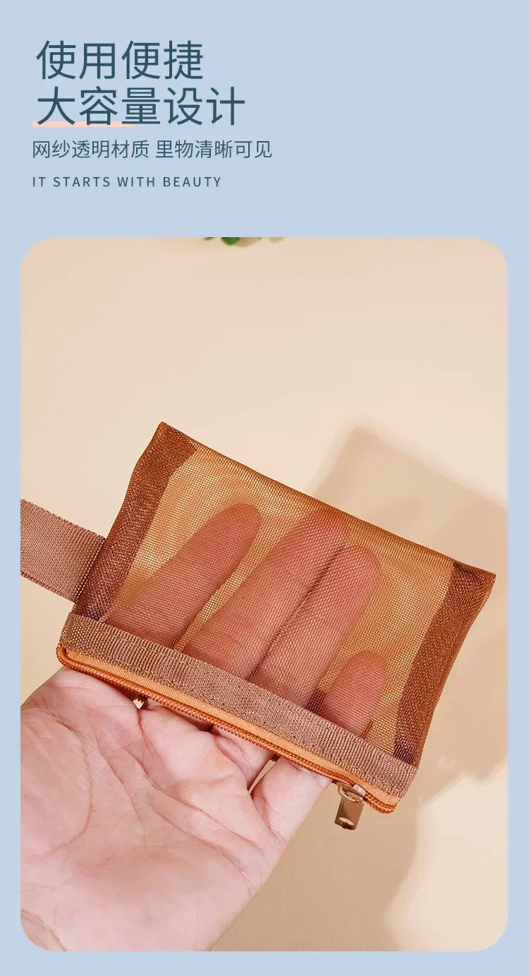 Small Square Nylon Coin Pouch With Zipper Card Holder - Smarsty